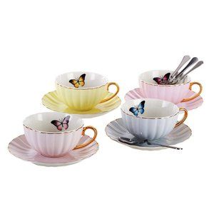 Elegant Tea Cup and Saucer Set-Coffee Cup Set with spoons